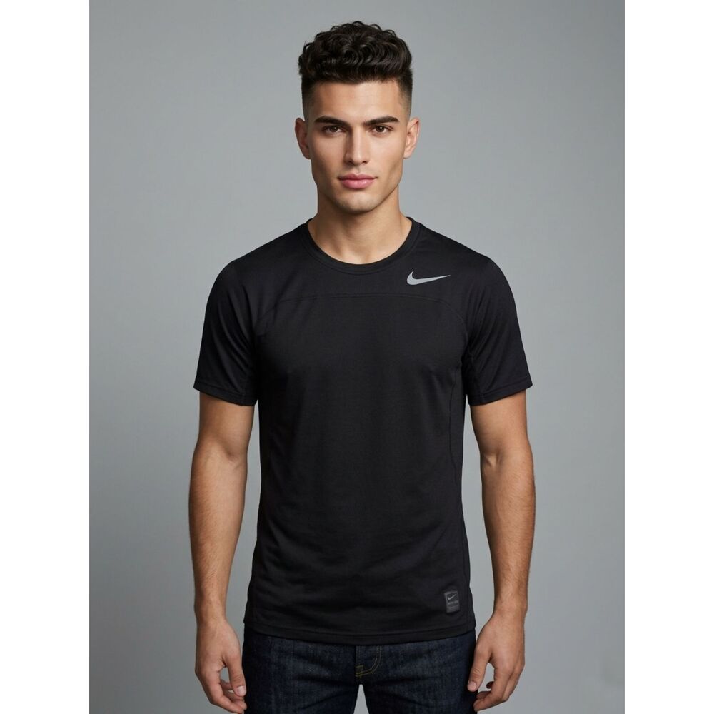 Nike Pro Hypercool Shirt Mens Small Black Fitted Short Sleeve Geometric Mesh Gym